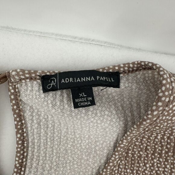 Adrianna Papell Women Sz XL Brown Dot Key Hole Blouse Long Balloon Sleeve Ruffle - Picture 7 of 11